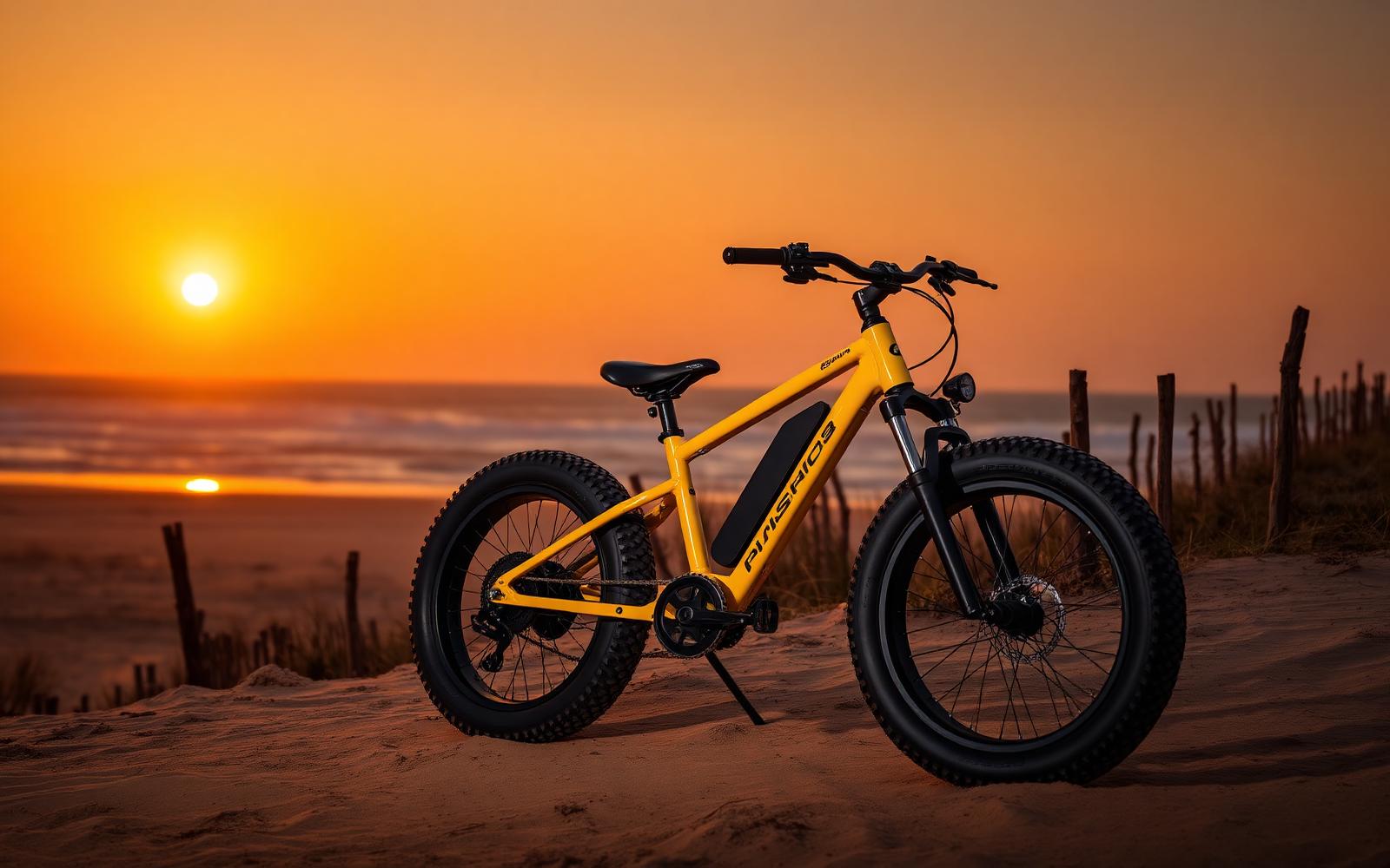 Bicicleta elétrica no pôr do sol em Jericoacoara
